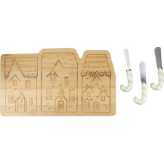 KitchenCraft Nutcracker Collection Bamboo Cheese Set of 4 Gift Box Ceramic Brown