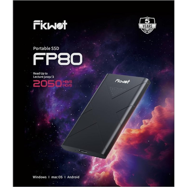 Fikwot FP80 External SSD 1TB Portable SSD USB-C 3.2 Gen2, до 2050MB/s, портативный внешний жесткий диск SSD для iPhone 15 (Pro), PS5/PS4 (Pro), Android, Xbox, Mac, PC