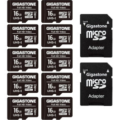 Gigastone 16GB MicroSDHC Memory Card Pack of 10 + SD Adapter for Action Camera, GoPro, Drone and Tablet, Read Speed up to 85MB/s, Full HD Video Recording, Micro SD Card UHS-I Class 10 U1
