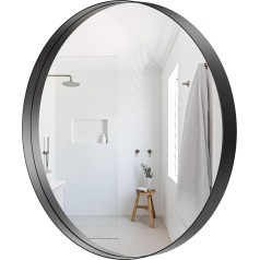 GLCS GLAUCUS 80cm Runder Spiegel Schwarz Wandspiegel mit Metallrahmen, HD Schminkspiegel Badezimmerspiegel Wand Spiegel für Flur, Wohnzimmer, Schlafzimmer