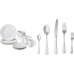 Amazon Basics 16-компонентный обеденный набор на 4 персоны и 20-компонентный набор из нержавеющей стали с закругленными краями на 4 персоны