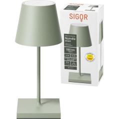 SIGOR Nuindie 2.0 Mini Dimmable Small LED Battery Table Lamp Indoor & Outdoor IP54 Splashproof Height 25 cm Rechargeable with USB-C 12 Hours Light Time Sage Green