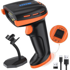 Сканер штрих-кода Tera Pro со сменным аккумулятором: ON/OFF Switch Battery Indicator Wall Mounted Stand 1D 2D QR Compatible with Bluetooth 2.4G Wireless USB Wired Barcode Reader D6100