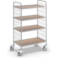 EUROKRAFTpro Premium Офисная тележка Высота 1325 мм с 4 уровнями 4 поворотных ролика 2 с двойным стопором Диаметр колес 125 мм