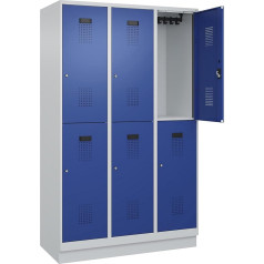 C+P | Doppelstock-Spind Evolo Plus | 3 Abteile | lichtgrau/enzianblau | B 1200 mm | mit Bodensockel | Zylinderschloss