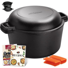 Overmont Dutch Oven Cast Iron Pot Ready to Use Double Function Lid / Frying Pan with Stand for Kitchen Camping Garden BBQ Baking