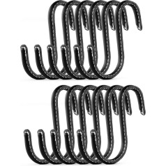 Brute Strength - S-крючки, обтянутые зернистой кожей - 12 штук - черный - 10 см Металлические вешалки из нержавеющей стали для кухни, мастерской, ванной