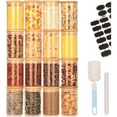 Thokono 300 мл Стеклянные банки для хранения Набор из 16 банок для хранения с крышкой Набор банок для специй Герметичный стеклянный контейнер из 