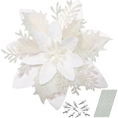 Alipis Pack of 12 Artificial Poinsettia Пуансеттия белые цветы украшения для рождественской елки со стеблями и клипсами, рождественский цветочный декор пар