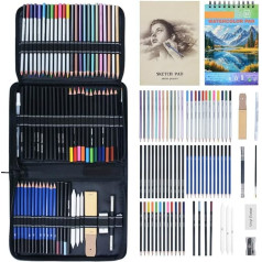 Ninonly 75-Piece Drawing Pencils Professional Set 75 Pieces Drawing Pen Set with Sketch Pencil, Graphite Pencil, Charcoal Pencil, Colouring Pencil, Sketchbook, Drawing Accessories for Artists,
