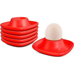Flexzion Egg Cups for Soft Boiled Eggs - Set of 6 Ceramic Egg Holders - Stackable Egg Coddler Cups with Base for Serving, Breakfast, Brunch - Kitchen Table Decor, Red