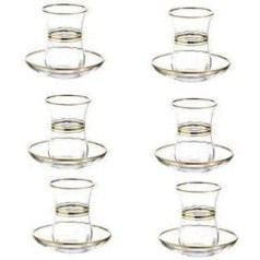 Турецкие чайные стаканы и блюдца с золотым ободком, стаканы 4 унции с тарелками 4