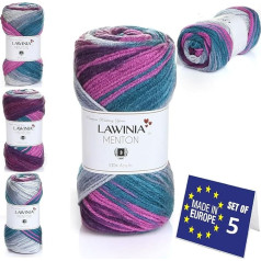 LAWINIA MENTON Premium Rainbow Yarn, Rainbow Wool for Knitting, 5 Pieces, 100 g - 210 m, 100% Acrylic Knitting Yarn, Paintbox Yarn, Pastel Wool, Multicoloured Wool, Gradient Yarn, Ombre Yarn