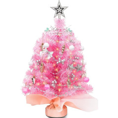 FIMAGO 24-дюймовая настольная мини-елка, освещенная маленькая елка с теплыми белыми светодиодными огнями, звездами и висячими украшениями для 