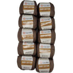 YarnArt Baby Cotton Knitting Wool с 50% хлопка, 500 г шерсти гладкой (коричневый 407), упаковка 10 x 50 г