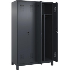 kaiserkraft | Schwarz-Weiß-Spind Evolo Plus | 2 Abteile | Trennwand mittig | grau | B 1200 mm | mit Breiten Füßen | Sicherheits-Drehriegel