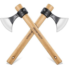 Dream Reach 2 Pieces Hatchet Axe Set Forged Camping Axe Hand Hatchet Outdoor Survival Viking Axe Wooden Handle Leisure Hatchet for Bushcraft Forest Garden Men Gifts Hatchet