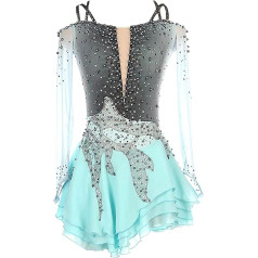 FZHQNZJF Crystal Ice Skating Dress Figure Skating Performance Clothes for Girls Long Hand Rhythmic Gymnastics Leotard Ballet Competition Dance Outfit