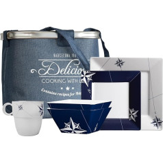 Marine Business Northwind Pack of 25 Rectangular Tableware with Basket, меламин, синий и белый, 34,5 x 25,5 x 26 см