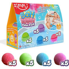 Zimpli Kids Веганские и экологичные детские бомбочки для ванны, односпальные, разноцветные, 20 штук (упаковка из 1)