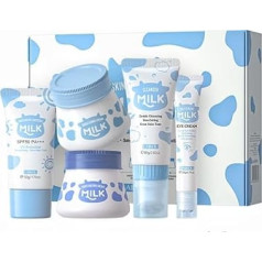 Milk SkinCare Set Travel Size Skin Care Set Hydrating Nourish Skin Includes Cleanser, SPF50+ Sun Cream, Eye Care, Brightening Cream, Moisturising Cream Skin Daily Care Gifts for