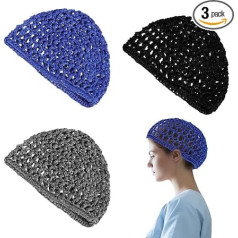 Pack of 3 Mesh Crochet Hair Net Snoods Crochet Sleep Caps Hair Wrap Net Elastic Mesh Hair Snoods Soft Rayon Mesh Wrapping Hair Nets for Women Men, Including Thick, Long, Short or Curly