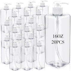 Irenare Leere Shampoo-Flaschen, 500 мл, Kunststoff, Pumpflaschenspender, nachfüllbar, quadratisch, Seifenspender, Behälter für Lotionen, Shampoos, Conditioner, Massageöl (прозрачный)