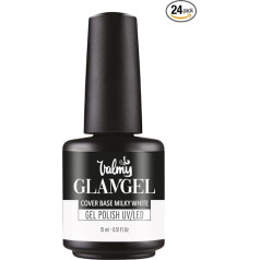 GLAMGEL Valmy Mega Base Cover для полуперманентного лака для ногтей, сверхпрочный каучуковый слой для защиты слабых и ломких ногтей 15 мл молочно-белый, 