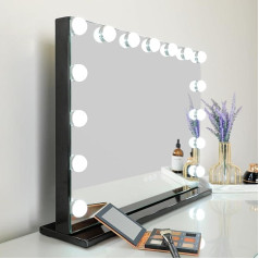 Icreat Hollywood Make-Up Mirror with 15 Dimmable Bulbs Large 58 x 46 cm Cosmetic Mirror with Lighting Intelligent Touch Screen Brightness Adjustable Theatre Mirror Table Mirror