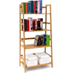 Relaxdays Бамбуковая книжная полка 120 x 57 x 31 см Деревянный стеллаж в форме лестницы с защитой на 4 уровнях, для CD DVD книг, коричневый, 30x50x120 см