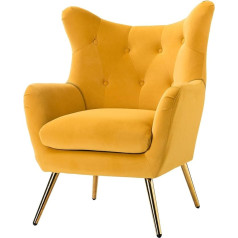 Hulala Home Уютное крылатое кресло с мягкой обивкой и золотыми металлическими ножками Кресло для чтения Комфортное бархатное кресло для гостин