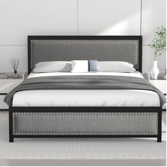 ‎Vecelo VECELO Каркас кровати 140 x 200 см, металлическая двуспальная кровать с мягким изголовьем и изножьем, каркас кровати с реечным основанием, в