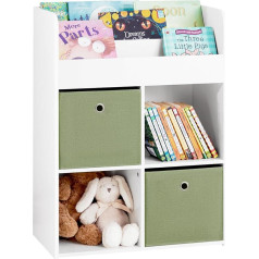 Sobuy KMB79-W Детский книжный шкаф с 2 тканевыми ящиками, полка для игрушек, полка для хранения для детей, органайзер для игрушек, белый, ширина ок