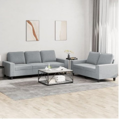 Homgoday 2-Piece Sofa Set Living Room Sofa Couch with Backrest Lounge Sofa Upholstered Sofa Guest Sofa Couch Set Modern Seat Furniture for Living Room Office Bedroom Light Grey Fabric