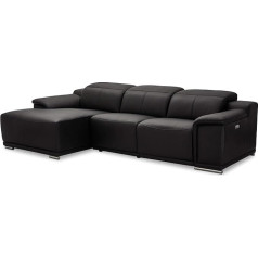 Furnhouse Ibbe Design Module Sofa L Shape Corner Sofa Black Leather Home Cinema Couch Left Chaise Longue Alexa с электрически регулируемой функцией релаксации, 282 x 160 x 73 см