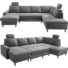 Luma-Home Schönes Für Dein Zuhause Cord Living Landscape U-Shape шириной 305 см, диван с функцией сна и спальным местом, поддержка волны, выдвижная поверхность для лежан