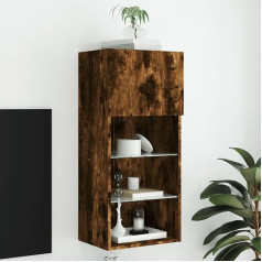 Homgoday Тумба под телевизор со светодиодной подсветкой, дымчатый дуб, 40,5 x 30 x 90 см, тумба для развлекательного центра, подставка под телевизор, 