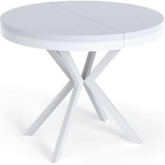 ‎Wfl Group WFL GROUP Круглый раздвижной обеденный стол, стол в стиле лофт с белыми металлическими ножками, от 90 до 170 см, промышленный квадратный ст