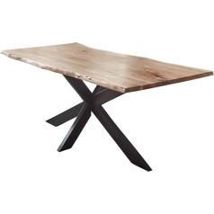 SAM Обеденный стол Salerno 160 x 85 см натуральное дерево акации + массив + лак, настоящая флюгерная доска, флюгерный стол, металлический каркас Spider, 