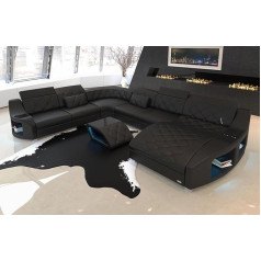 Sofa Dreams Диван XXL Living Landscape Swing Leather Sofa U-Shape - со светодиодной подсветкой, регулируемыми подголовниками, шезлонгом / цвета кожи на выбор / выбор о