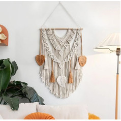 ANAZOZ Boho Macrame Wall Hanging, Wall Decoration Macrame Cotton Woven with Leaves Tassels Wall Tapestry Bohemian for Bedroom Living Room Children's Room 80 x 55 cm