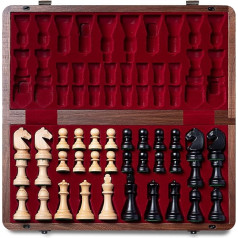 A&A Premium Natural Walnut Foldable Chess Set with 15