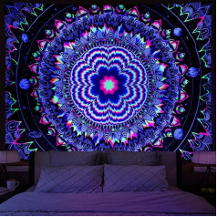 Amonercvita Black Light Tapestry Trippy Mandala Tapestry UV Reactive Galaxy Stars Tapestry Psychedelic Neon Tapestry Wall Hanging Hippie Black Light Poster for Living Room
