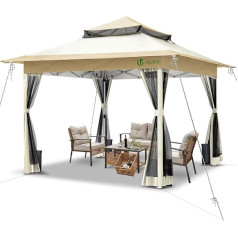 VOUNOT Павильон Faltbar 3.6x3.6m, UV Schutz 50+ & Wasserdicht & Stabil, Pop Up Faltpavillon mit 4 Seitenteilen / Moskitonetz, Gartenzelt Partyzelt Gartenpavillon mit 4 Gewichte, Tasche, Beige