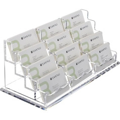 SANRUI Acryl-Visitenkartenhalter für Schreibtisch, Namenskarten-Halter, Büro, transparenter Visitenkartenständer, 4 Ebenen, 12 Fächer, passend für ca. 600 Visitenkarten