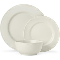 Mikasa Cranborne 12-Piece Stoneware Dinnerware Set in Cream | Gift Pack for 4 with Plates, Side Plates and Cereal Bowls - Dishwasher and Microwave Safe