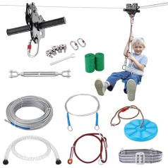 VEVOR Zipline Zip Line, 24.38 m Cable Car Children, Zip Line Kit for Children and Adults up to 226.8 kg, Backyard Zip Line Kit with Improved Spring Brake System, Cable Car for Garden, Outdoor etc.