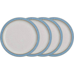 Denby Elements Stoneware Dishwasher Safe Microwave Safe 22cm Blue White Ceramic Stoneware Plates Chip and Crack Resistant Set of 4