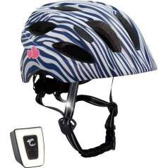 Crazy Safety Cool Kinder Fahrradhelm | Fahrradhelm Kinder 6-12 Jahren für Fahrrad, Skateboard, Mountainbike, Inlineskates | USB-aufladbares Rücklicht | Verstellbarer Fahrradhelm 54-58 cm (Blau/Weiß)