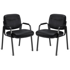 DUMOS edx Стулья для гостей зала ожидания Комплект из 2 стульев с мягкими подлокотниками, PU кожаный стул для стола, без колес, с поясничной подде